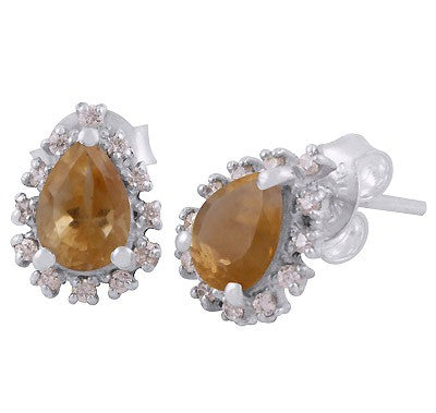Brilliant Cut Pear Shaped Gemstone with Cubic Zirconia Accents 925 Sterling Silver Stud Earrings - 3 Color Options