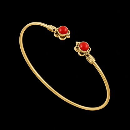 Beautiful Wire and Rawa Work with Coral Gemstone Brass Adjustable Bangle Bracelet