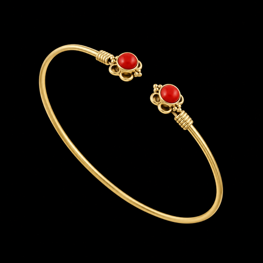 Beautiful Wire and Rawa Work with Coral Gemstone Brass Adjustable Bangle Bracelet