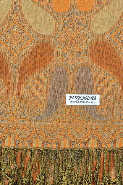 Exquisite Gold Beige Paisley Print Pashmina Shawl Scarf Holiday Gift