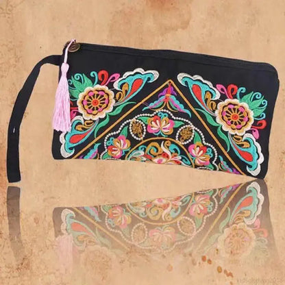 Women's Embroidered Zip Clutch Large Wallet Phone Case Holiday Gift - 2 Style Options