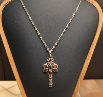 Brilliant Cut Gemstone Exquisite DragonFly 925 Sterling Silver Pendant - 3 Gemstone options
