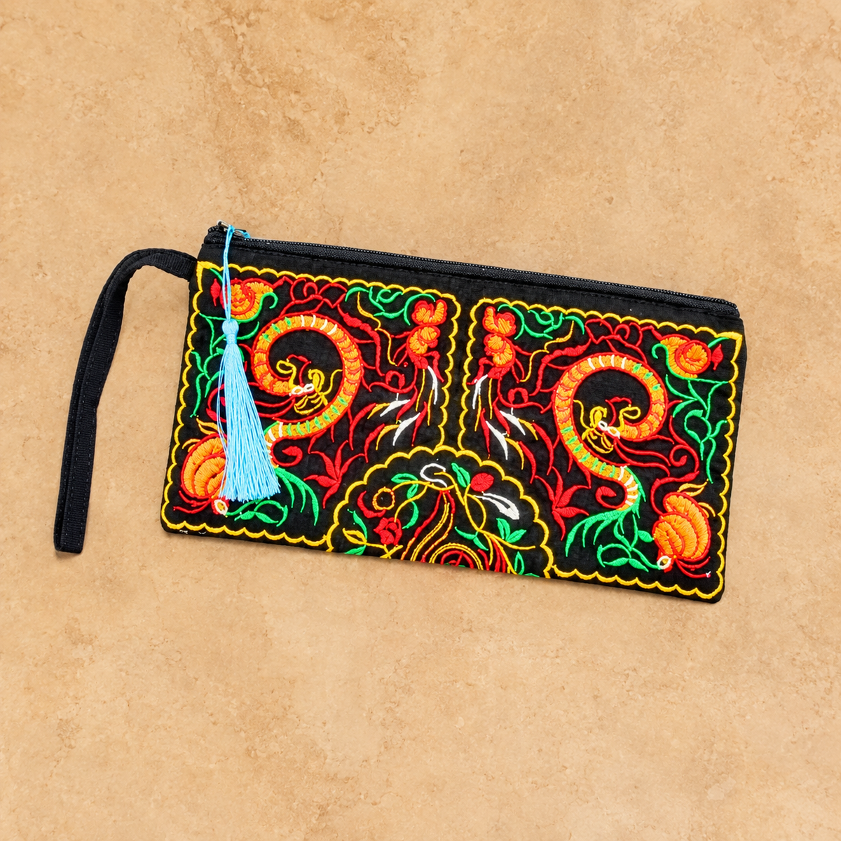 Women's Embroidered Zip Clutch Large Wallet Wristlet Phone Case - 2 Style Options