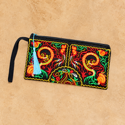 Women's Embroidered Zip Clutch Large Wallet Wristlet Phone Case - 2 Style Options