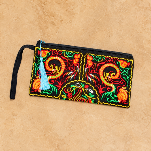 Women's Embroidered Zip Clutch Large Wallet Wristlet Phone Case - 2 Style Options