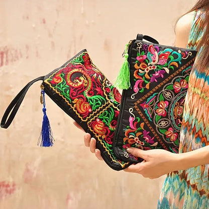 Women's Embroidered Zip Clutch Large Wallet Phone Case Holiday Gift - 2 Style Options