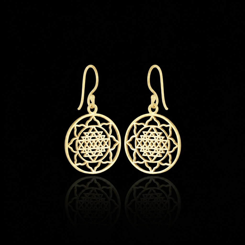 Flower Mandala Pattern Plain Solid Brass Dangle Versatile Earrings