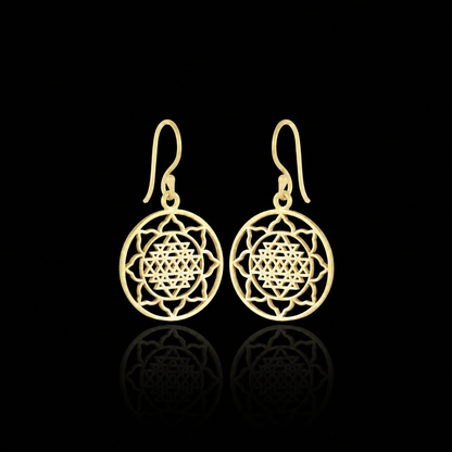 Flower Mandala Pattern Plain Solid Brass Dangle Versatile Earrings