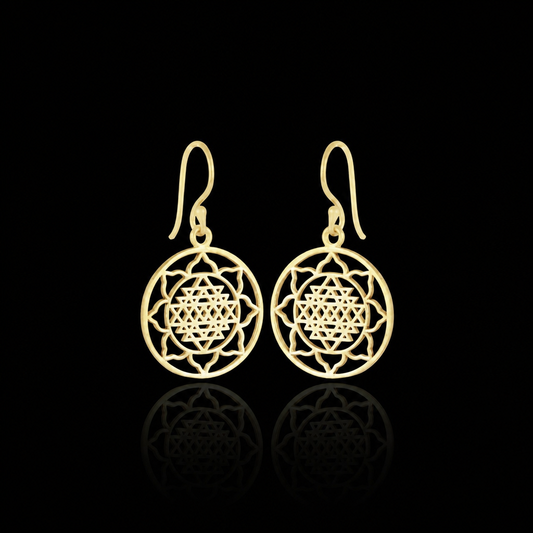 Flower Mandala Pattern Plain Solid Brass Dangle Versatile Earrings