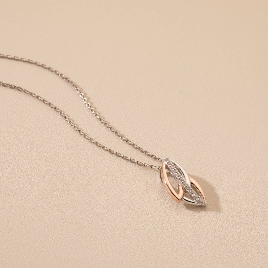 Falling Leaves Cubic Zircon Two-tone 925 Sterling Silver Rose Gold Plated Pendant