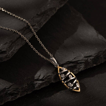 Raindrops on Leaf Cubic Zircon Two-Tone 925 Sterling Silver Pendant with Gold finish