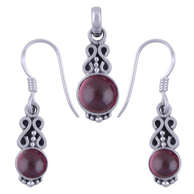 Royal Elegance Rawa Work 925 Sterling Silver Pendant and Earrings Holiday Gift Set - 4 Gemstone options