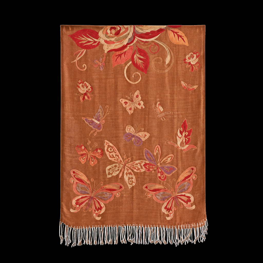 Mustard Gold with Roses and Butterflies Lightweight Scarf Shawl Wrap - 2 More Color Options