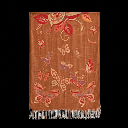 Mustard Gold with Roses and Butterflies Lightweight Scarf Shawl Wrap - 2 More Color Options