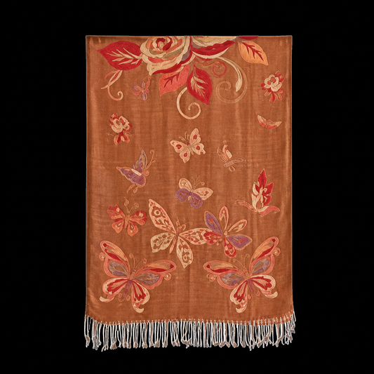 Mustard Gold with Roses and Butterflies Lightweight Scarf Shawl Wrap - 2 More Color Options