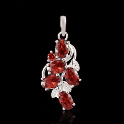 Grape Bunch with Simulated Garnet and Cubic Zirconia Pendant in 925 Sterling Silver