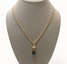 Pear Shaped Simulated Emerald and Cubic Zirconia Gold Plated Victorian Style Necklace