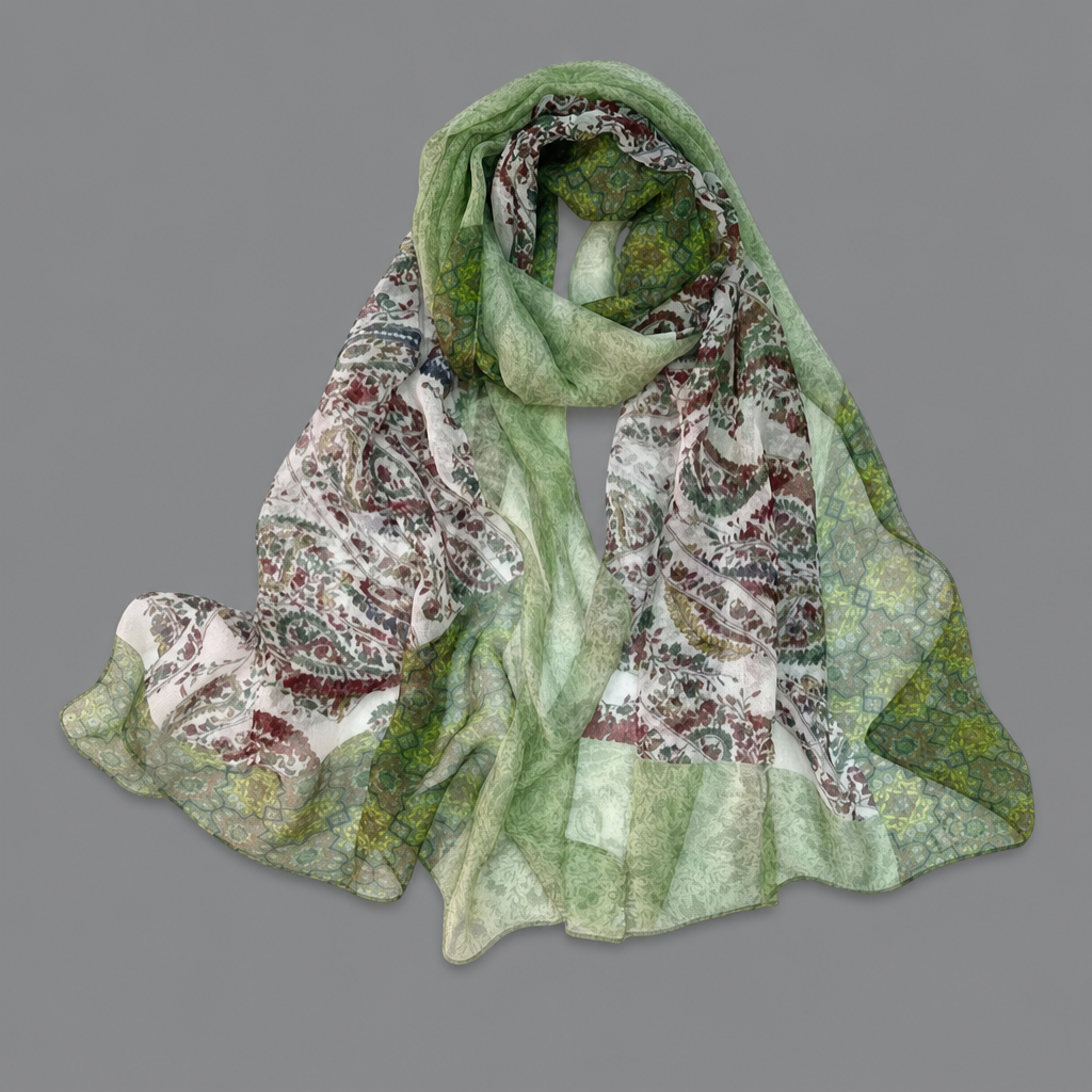 Green Floral with Paisley Print Lightweight all Season Scarf