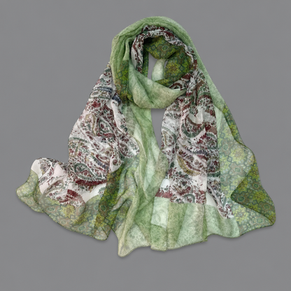 Green Floral with Paisley Print Lightweight all Season Scarf
