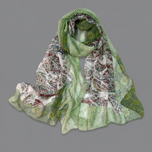 Green Floral with Paisley Print Lightweight all Season Scarf