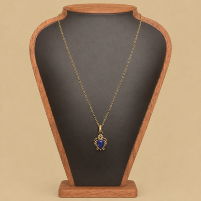 Elegant Wire Pattern with Pear Shape Cabochon Stone Brass Pendant 18" Necklace - 2 Gemstone options
