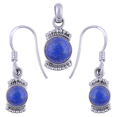 Royal Elegance Rawa Work 925 Sterling Silver Pendant and Earrings Holiday Gift Set - 4 Gemstone options
