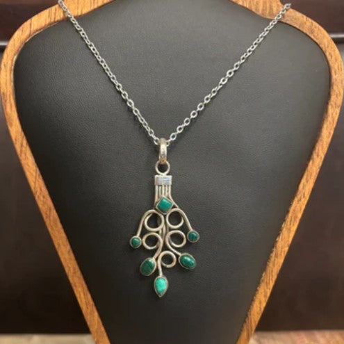 Branching Beauty 925 Silver Wire Wrap Pendant with Cabochon Gemstones – 4 Gemstone options