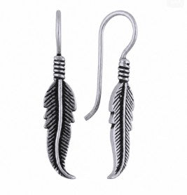 Alluring Feather Sterling Silver Boho Earrings in Oxidized finish