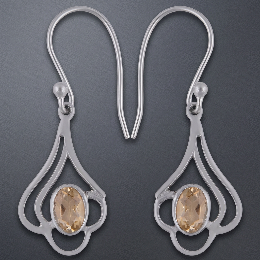 Elegant Oval Shaped Brilliant Cut Lemon Topaz 925 Sterling Silver Dangling Earrings