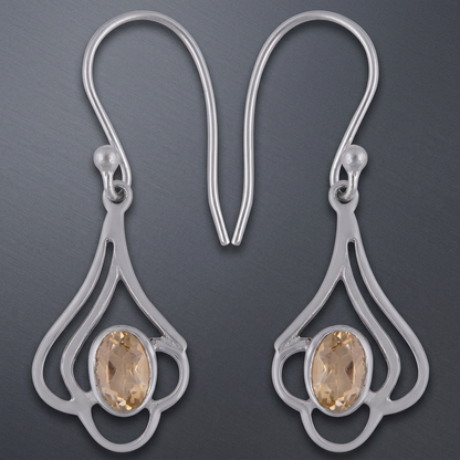 Elegant Oval Shaped Brilliant Cut Lemon Topaz 925 Sterling Silver Dangling Earrings