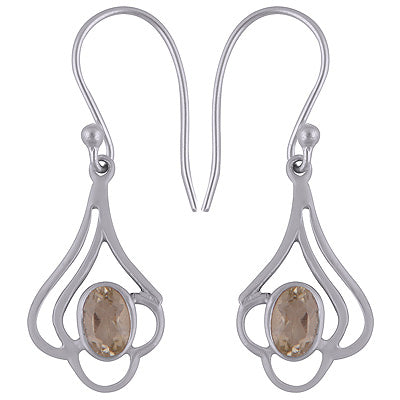Elegant Oval Shaped Brilliant Cut Lemon Topaz 925 Sterling Silver Dangling Earrings
