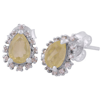 Brilliant Cut Pear Shaped Gemstone with Cubic Zirconia Accents 925 Sterling Silver Stud Earrings - 3 Color Options