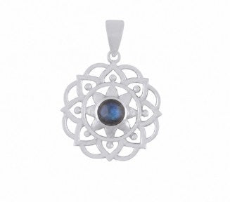 Flower Mandala Cabochon Gemstone Sterling Silver Pendant - 2 Gemstone options