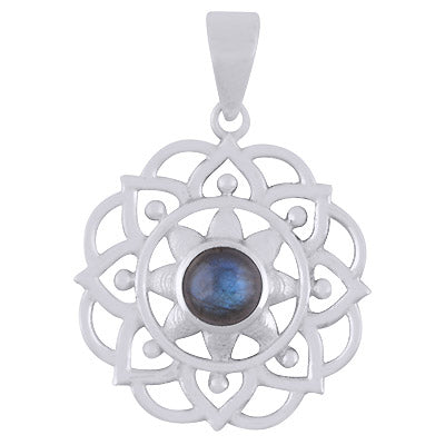 Flower Mandala Cabochon Gemstone Sterling Silver Pendant - 2 Gemstone options