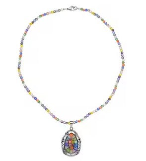 Multi Color Murano Style Oxidized Pendant with Faceted Gemstone beads Necklace