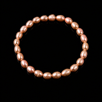 Freshwater Peach Cultured Genuine Pearl Stretch Adjustable Elegant Bracelet