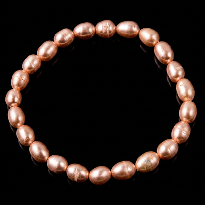 Freshwater Peach Cultured Genuine Pearl Stretch Adjustable Elegant Bracelet