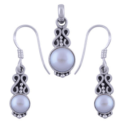 Royal Elegance Rawa Work 925 Sterling Silver Pendant and Earrings Holiday Gift Set - 4 Gemstone options