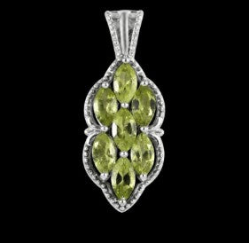 Flower Motif Marquise Cut Peridot Pendant Necklace set in Brass - Platinum Plated