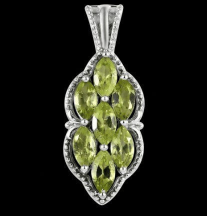 Flower Motif Marquise Cut Peridot Pendant Necklace set in Brass - Platinum Plated