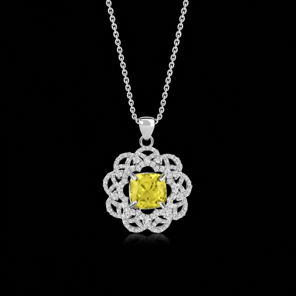 Simulated Peridot with Simulated Diamonds Flower Elegant Regal Necklace