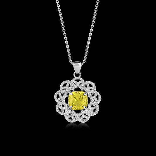 Simulated Peridot with Simulated Diamonds Flower Elegant Regal Necklace
