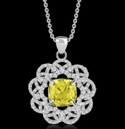 Simulated Peridot with Simulated Diamonds Flower Elegant Regal Necklace