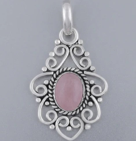 Intricate Wire Pattern with Oval Gemstone 925 Sterling Silver Pendant - 3 Gemstone options