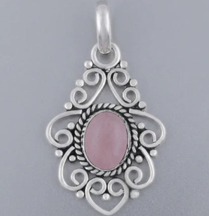 Intricate Wire Pattern with Oval Gemstone 925 Sterling Silver Pendant - 3 Gemstone options
