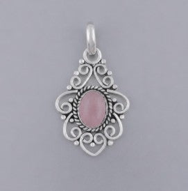 Intricate Wire Pattern with Oval Gemstone 925 Sterling Silver Pendant - 3 Gemstone options