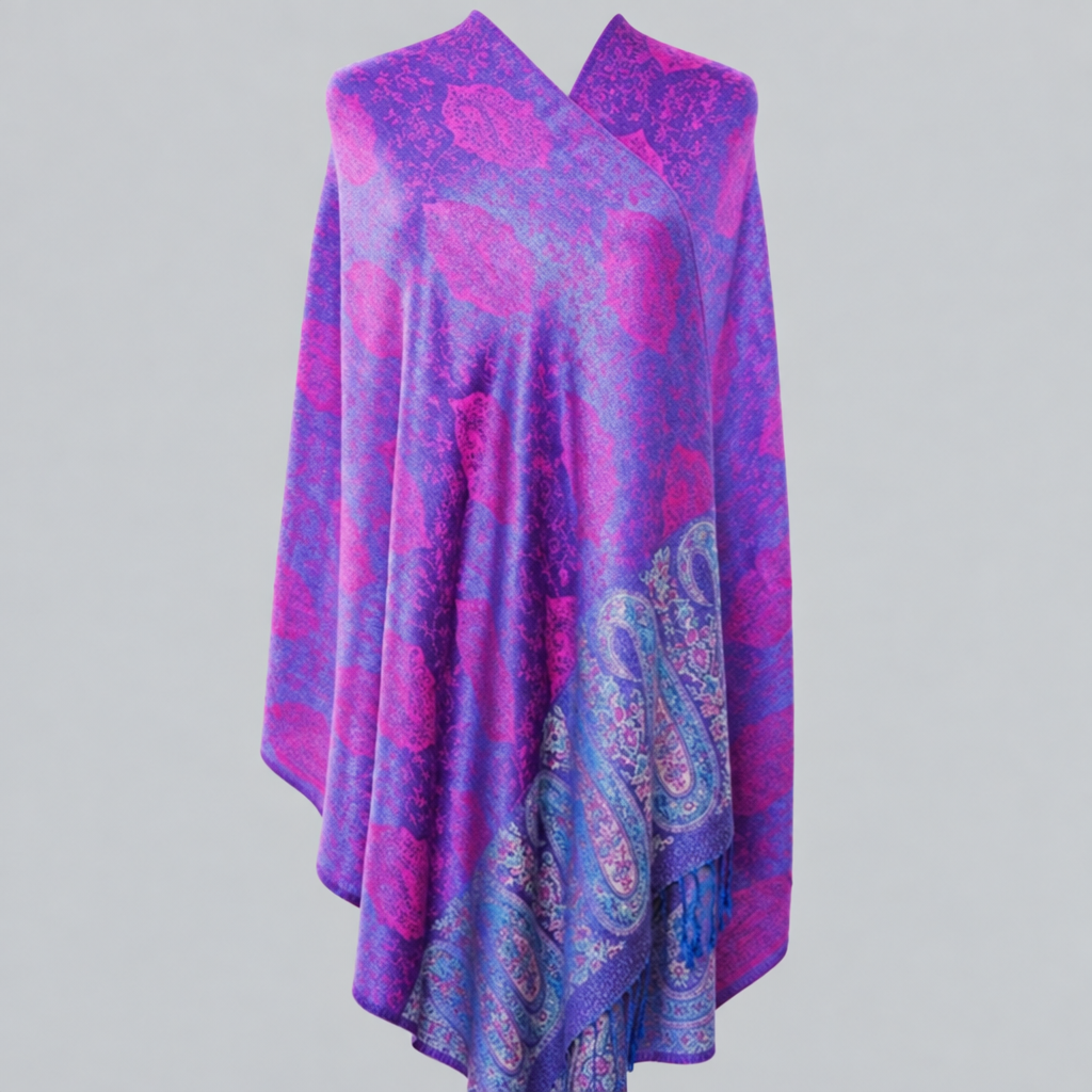 Purple and Pink Paisley Print Pashmina Shawl Scarf Wrap with Fringe