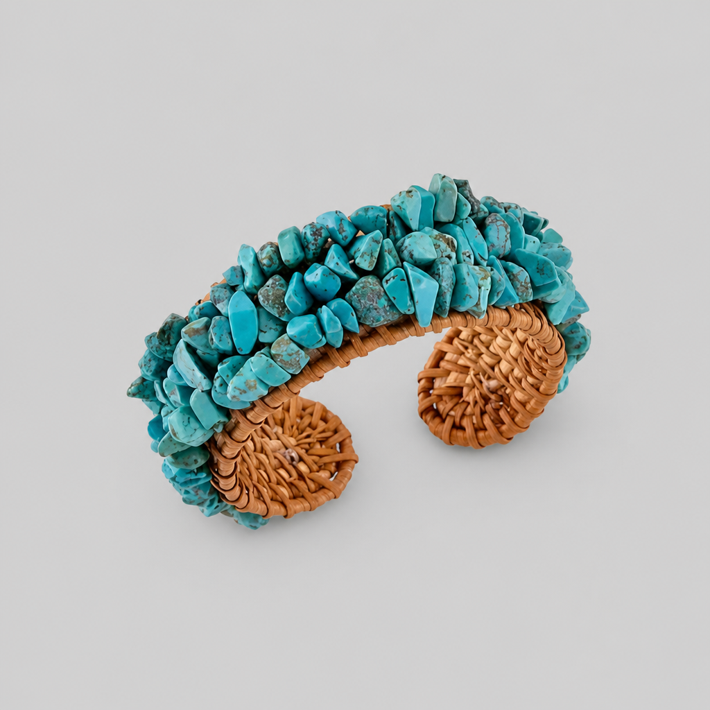 Blue Howlite Rattan Cuff Boho Summer Bracelet (7.5-8 In)