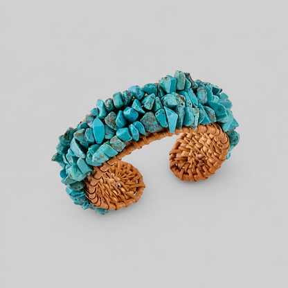 Blue Howlite Rattan Cuff Boho Summer Bracelet (7.5-8 In)