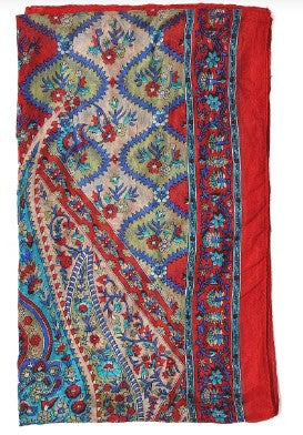 Red and blue 100% Pure Silk Paisley Printed Scarf Holiday Gift